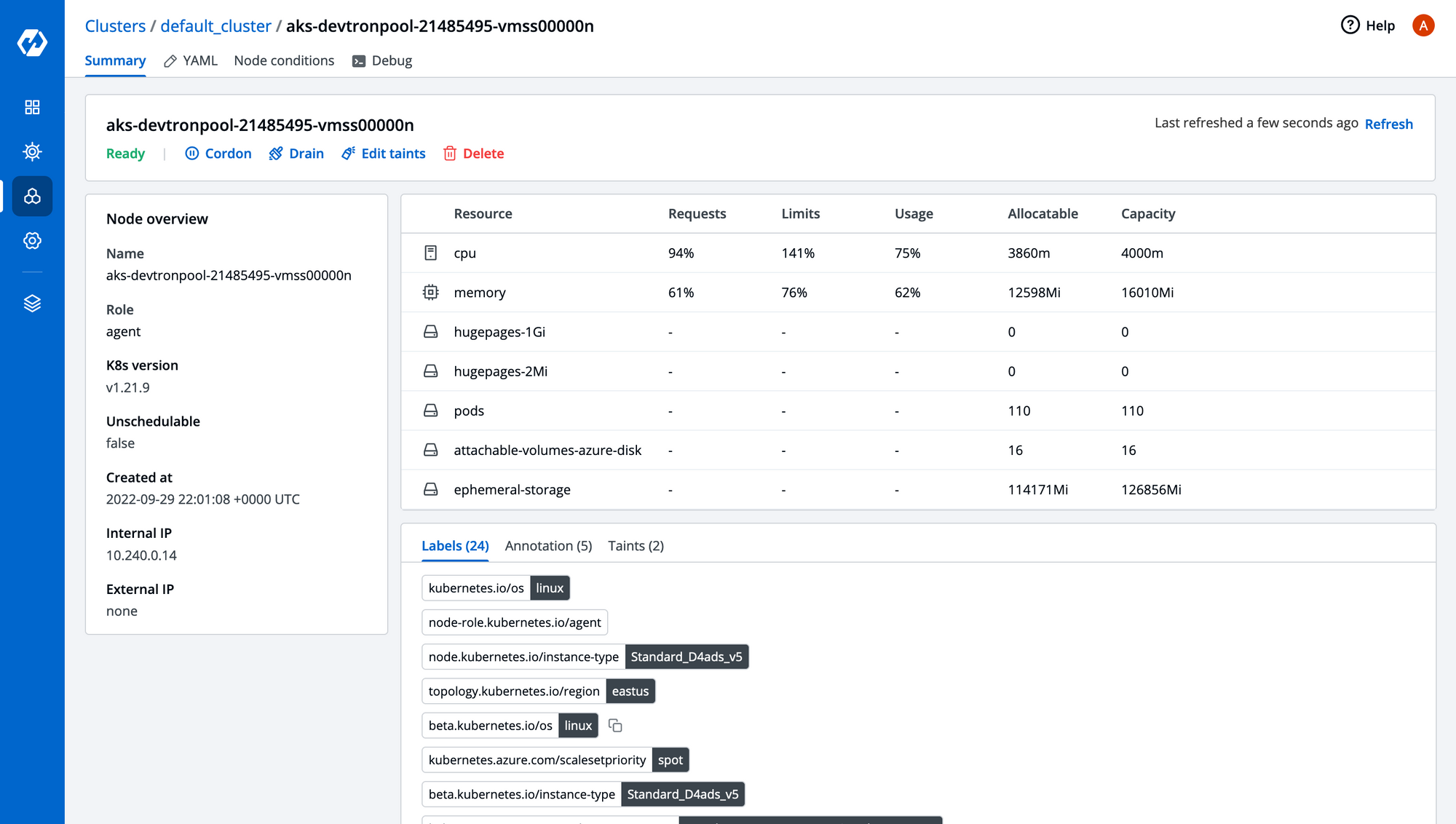 Devtron's dashboard for node overview [3]