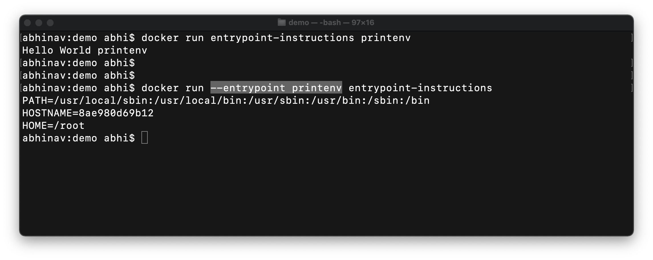 ENTRYPOINT default instructions override