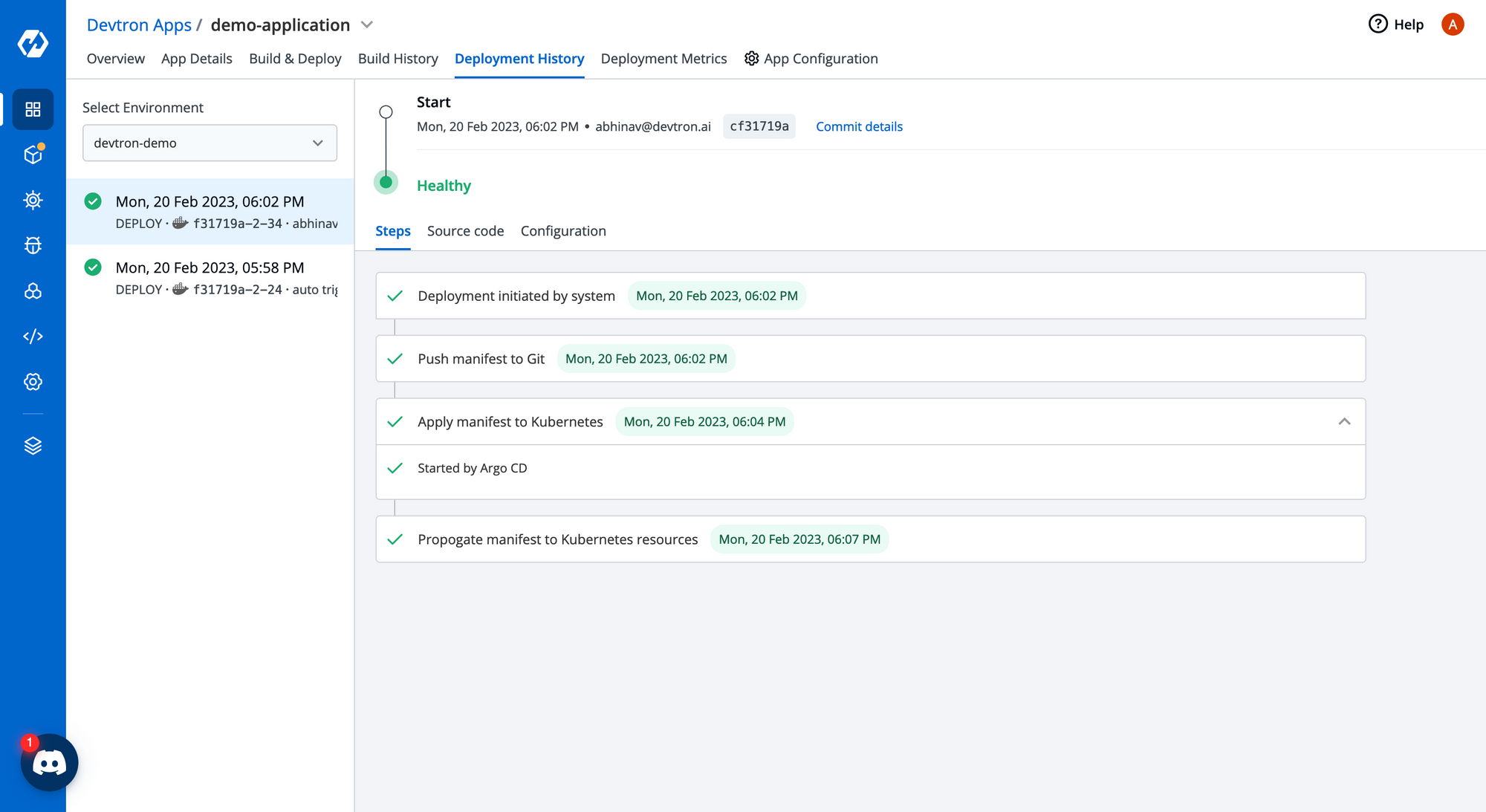 Deployment History for CD Pipeline