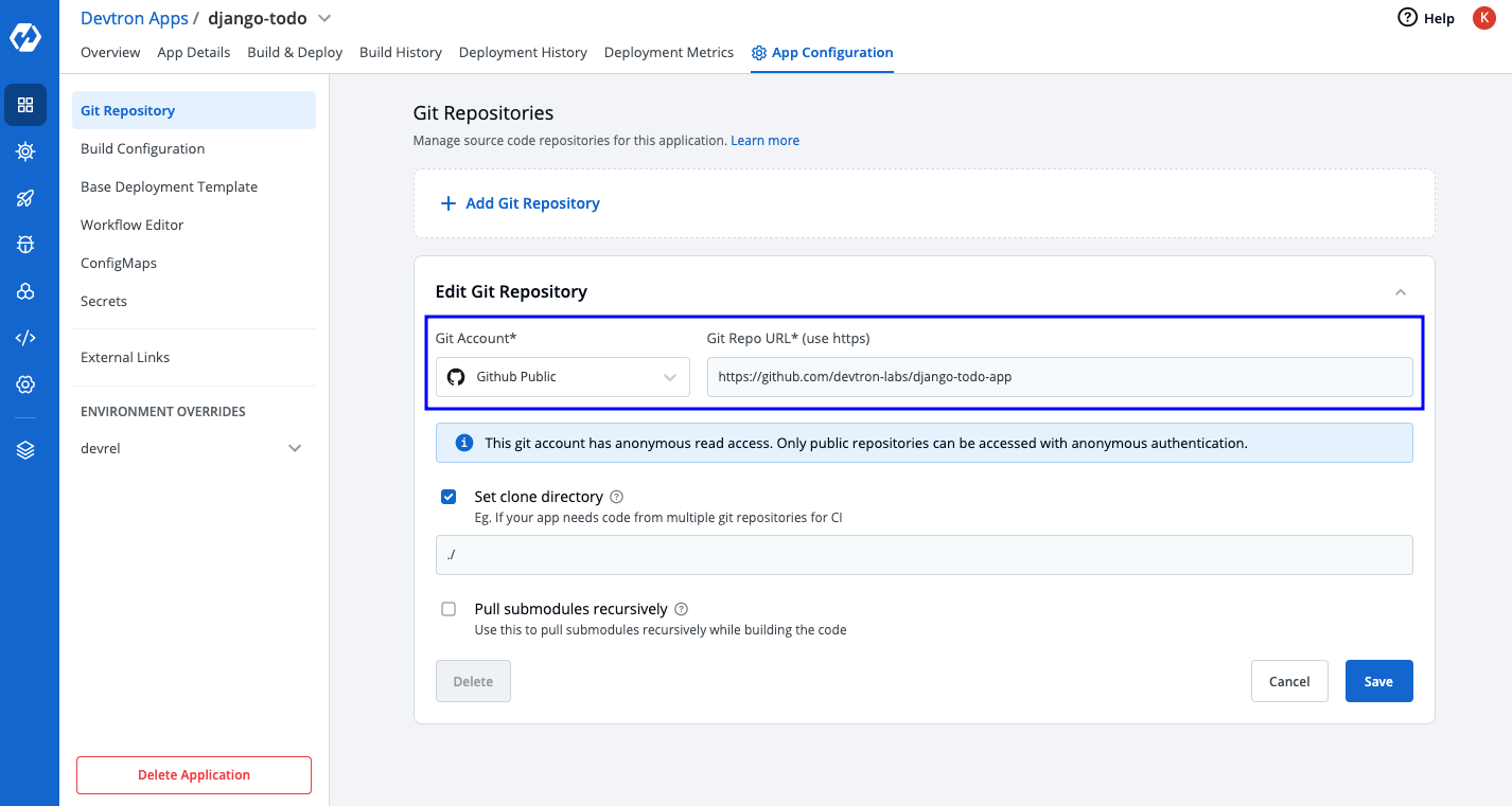 Adding Git Repository