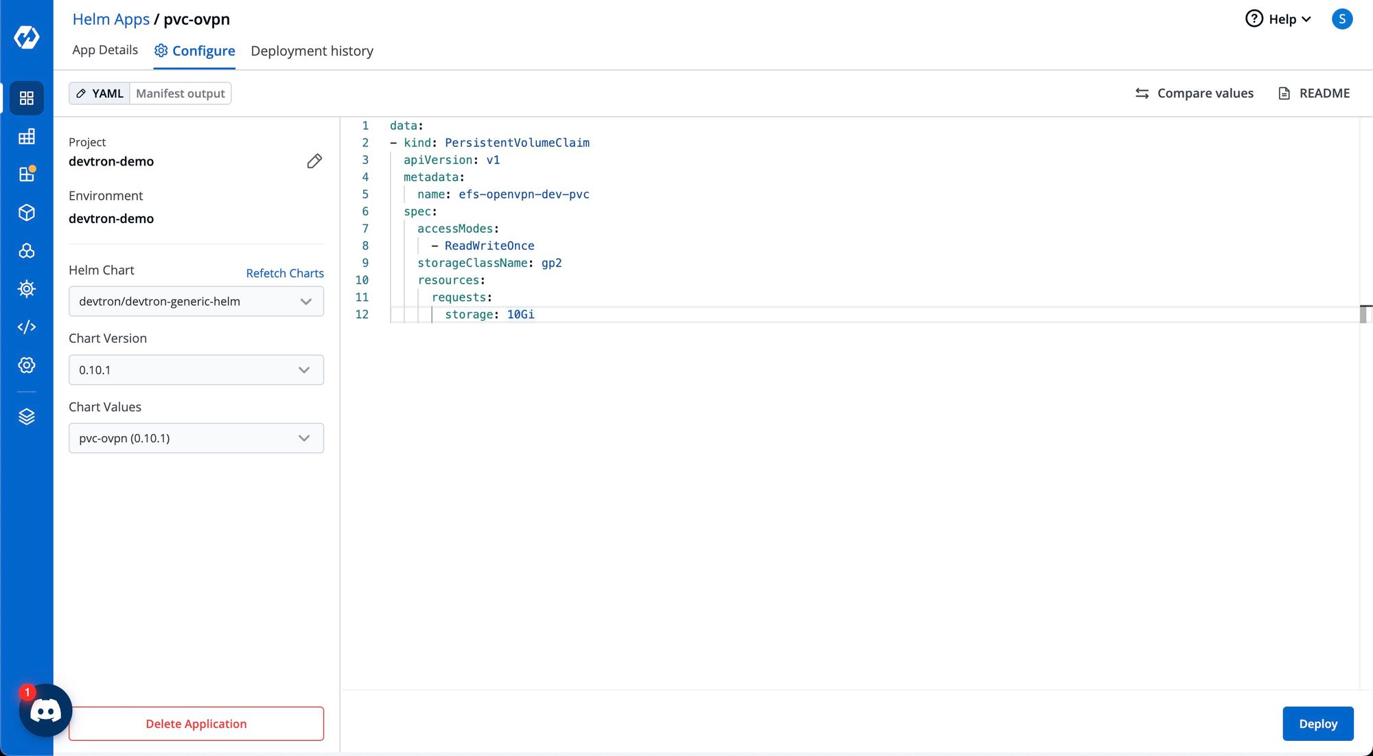 Create PVC for OpenVPN using devtron generic Helm chart