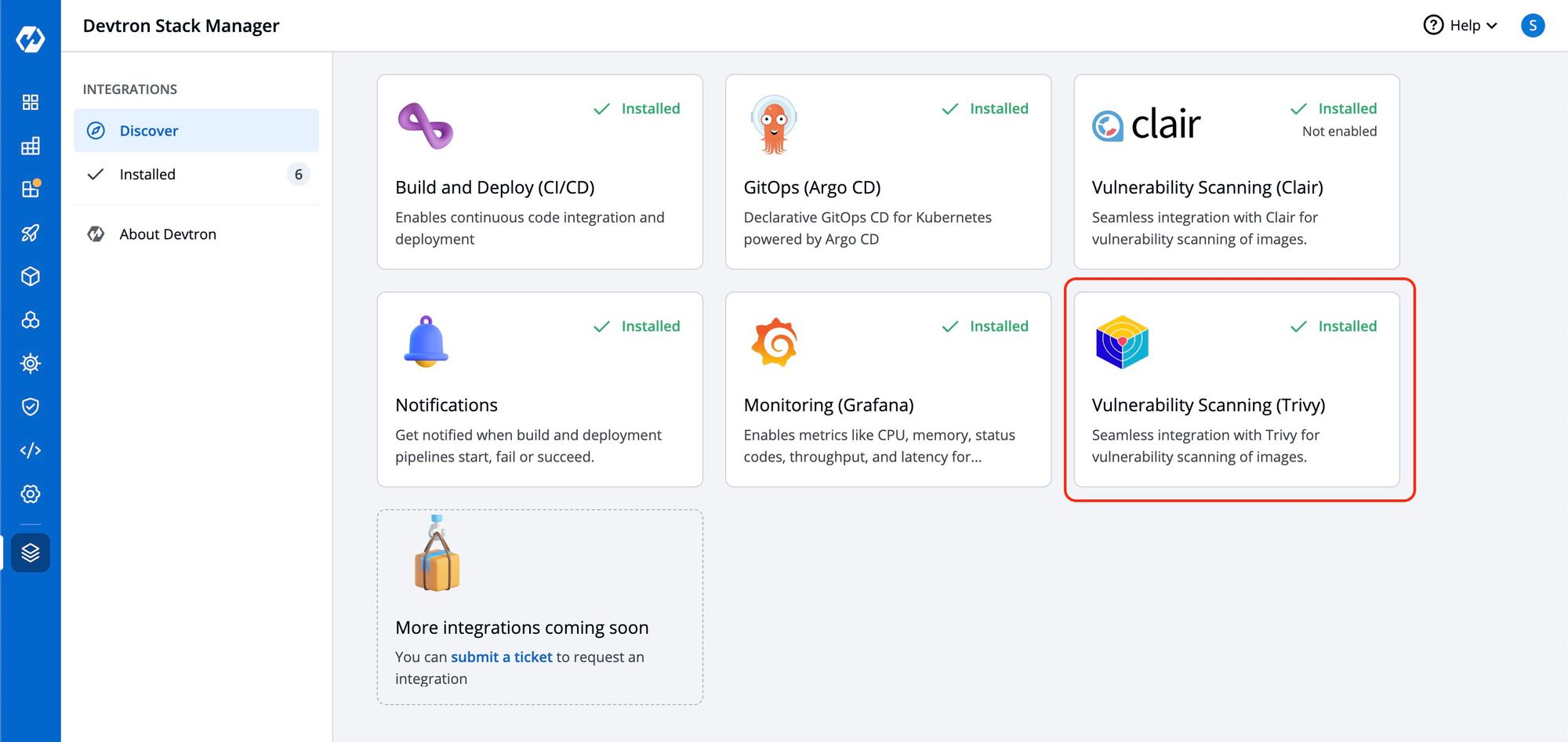 Trivy integration on Devtron stack manager