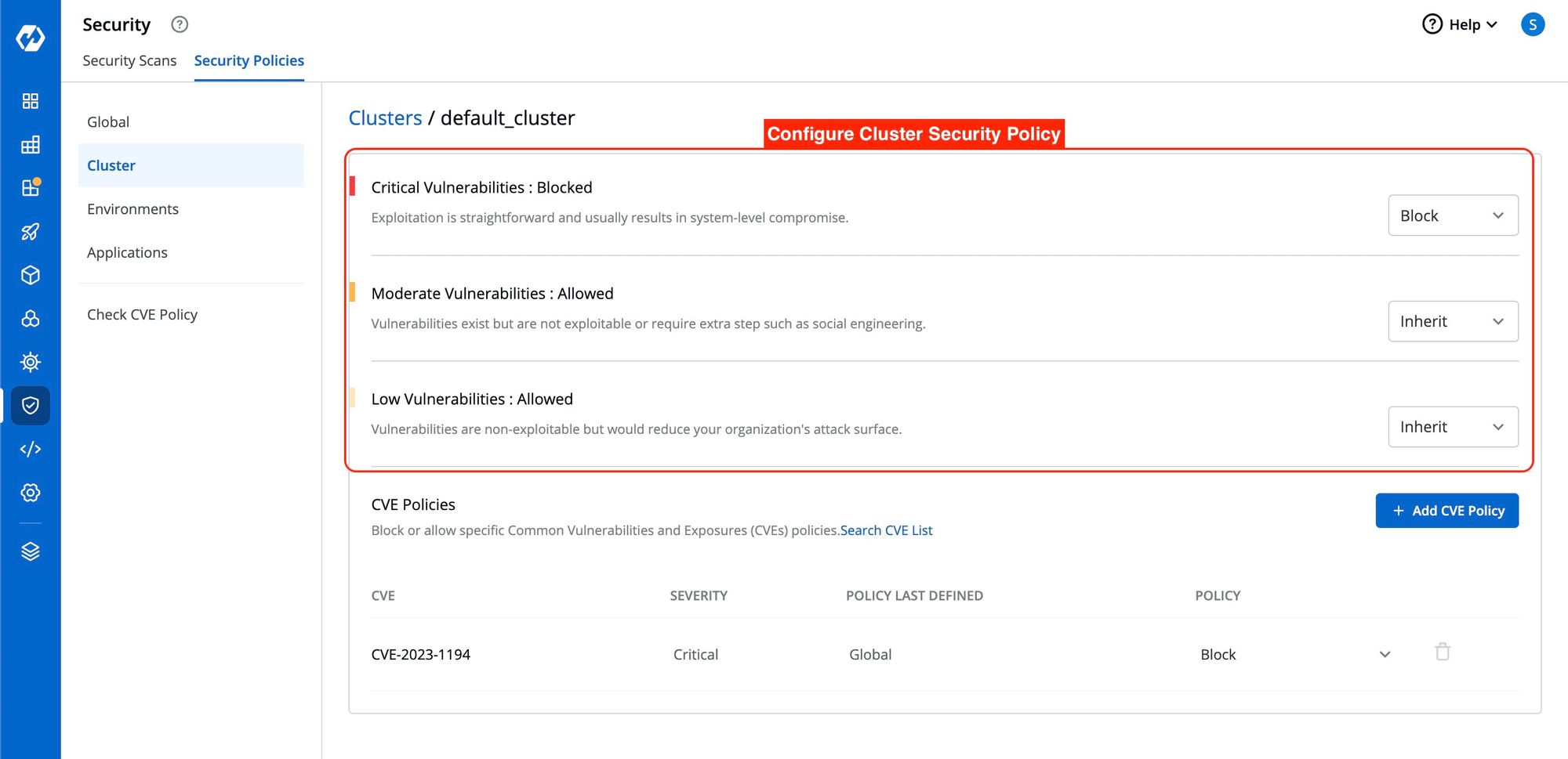 Configure cluster security policy