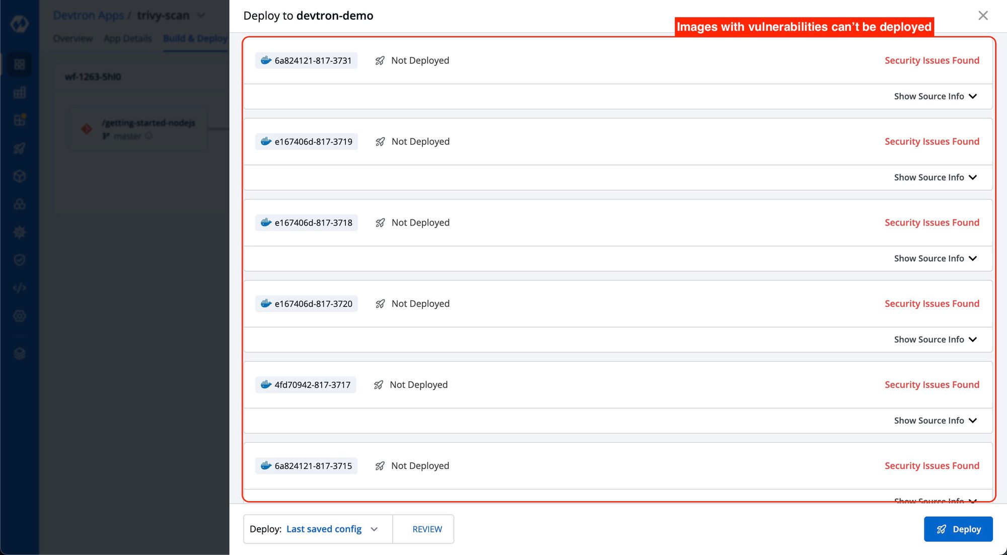 Block deployment for vulnerable images