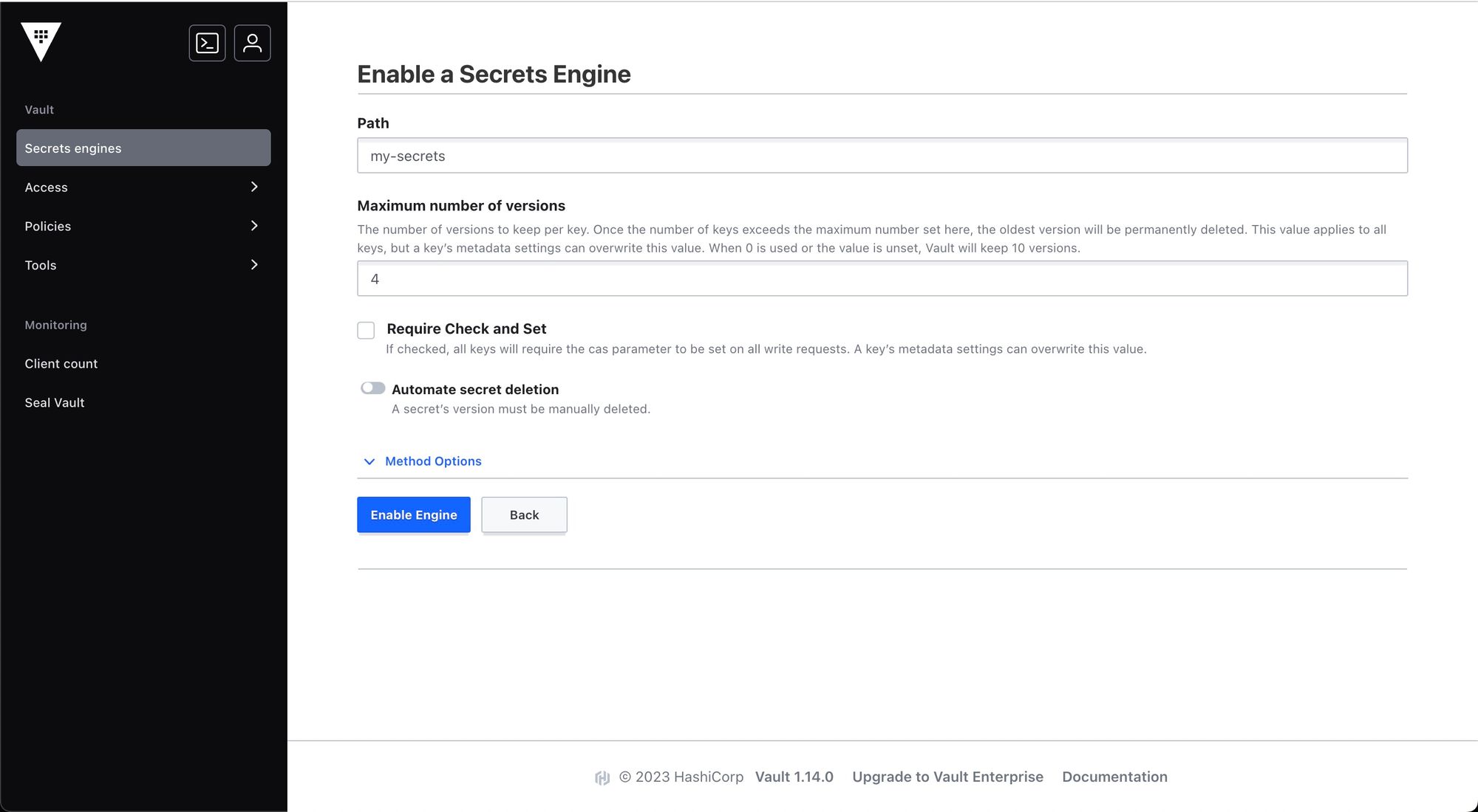 enable secret engine