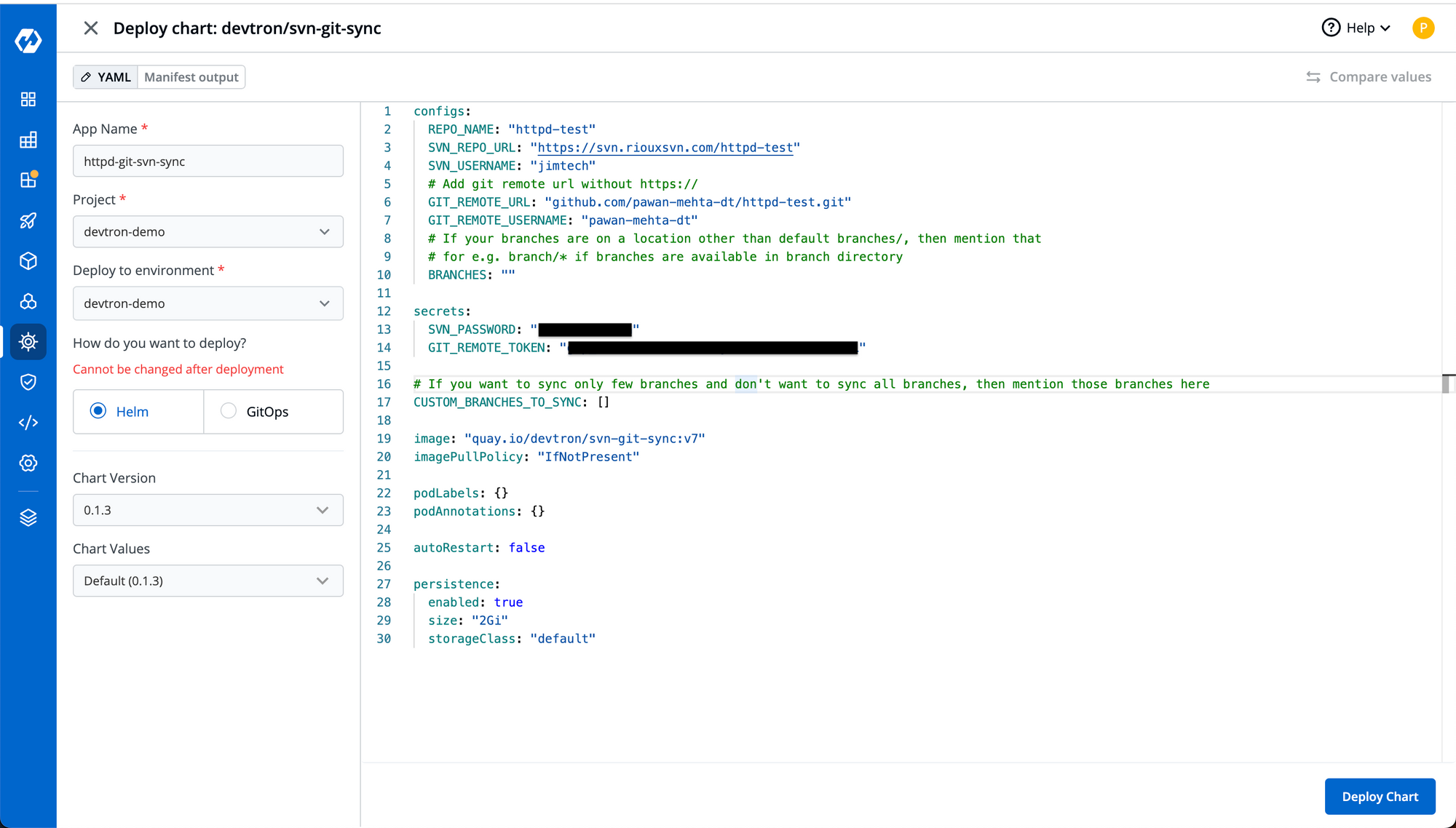 Values.yaml for svn-git-sync chart