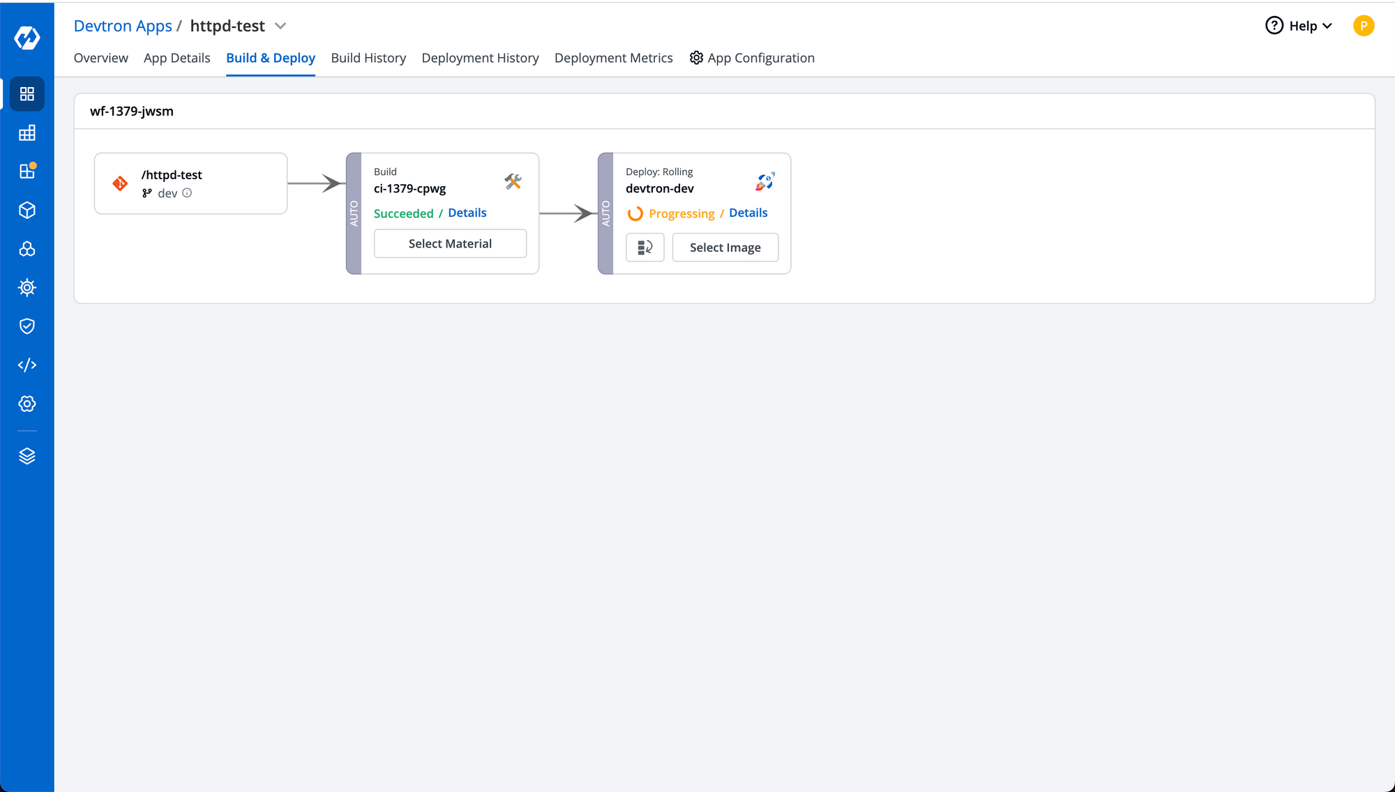 Deployment initiated on devtron UI