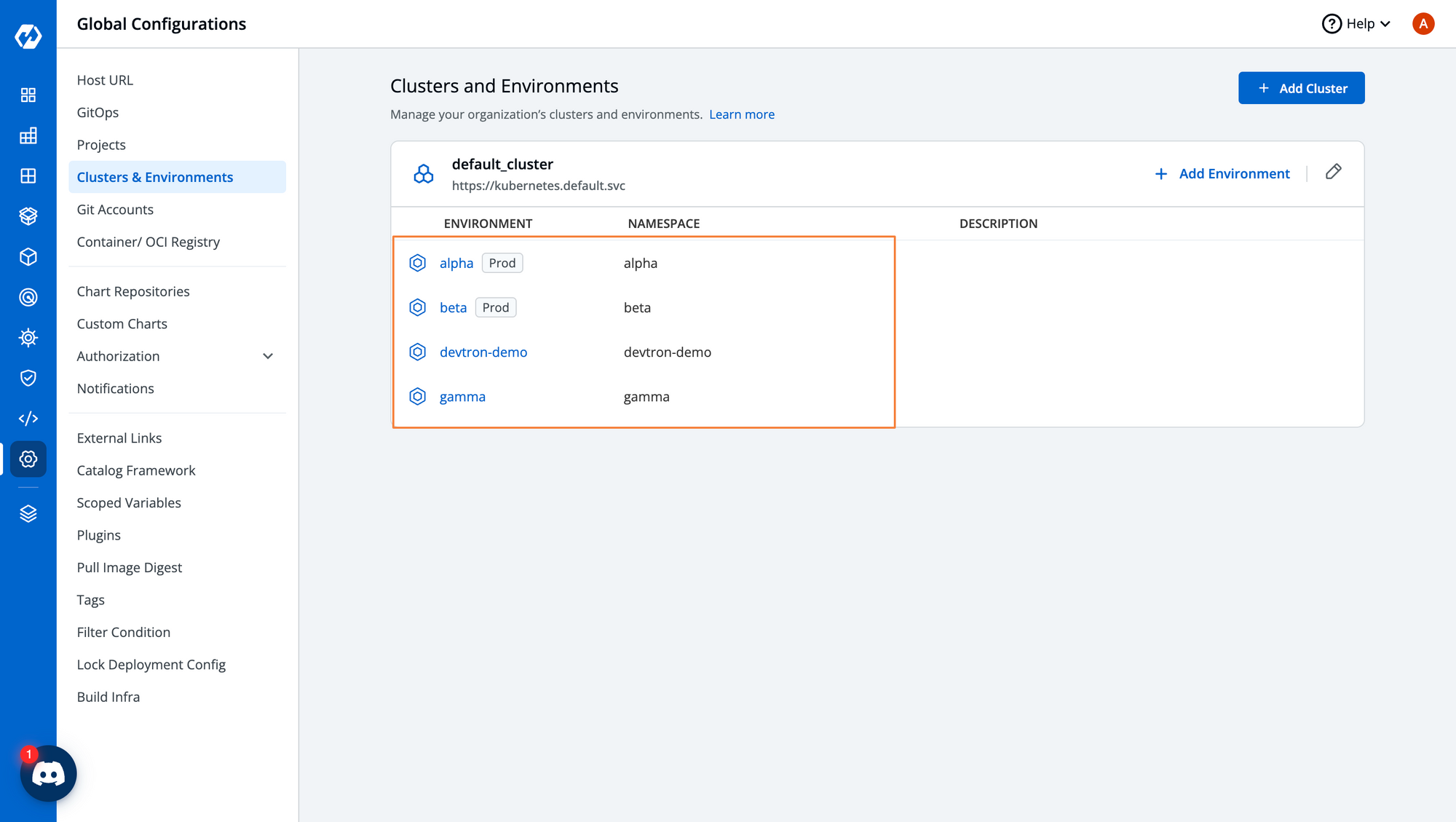 Multiple environments in Devtron