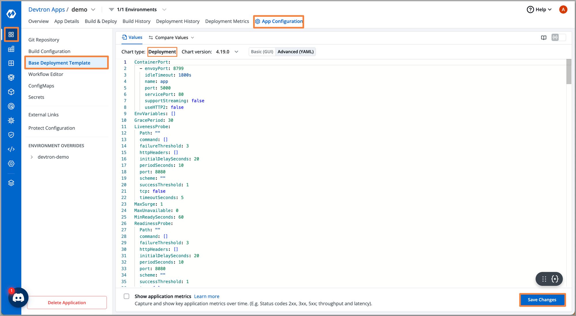 Base deployment template for devtron app