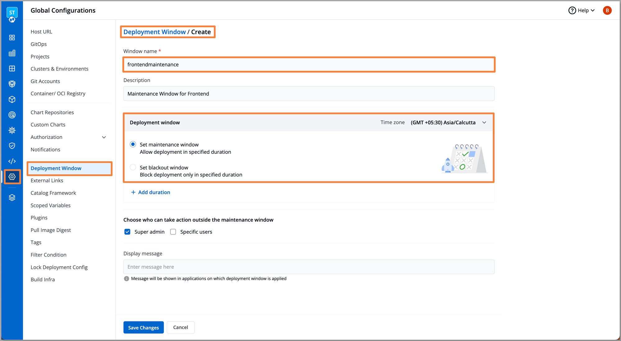 Configure Deployment Window