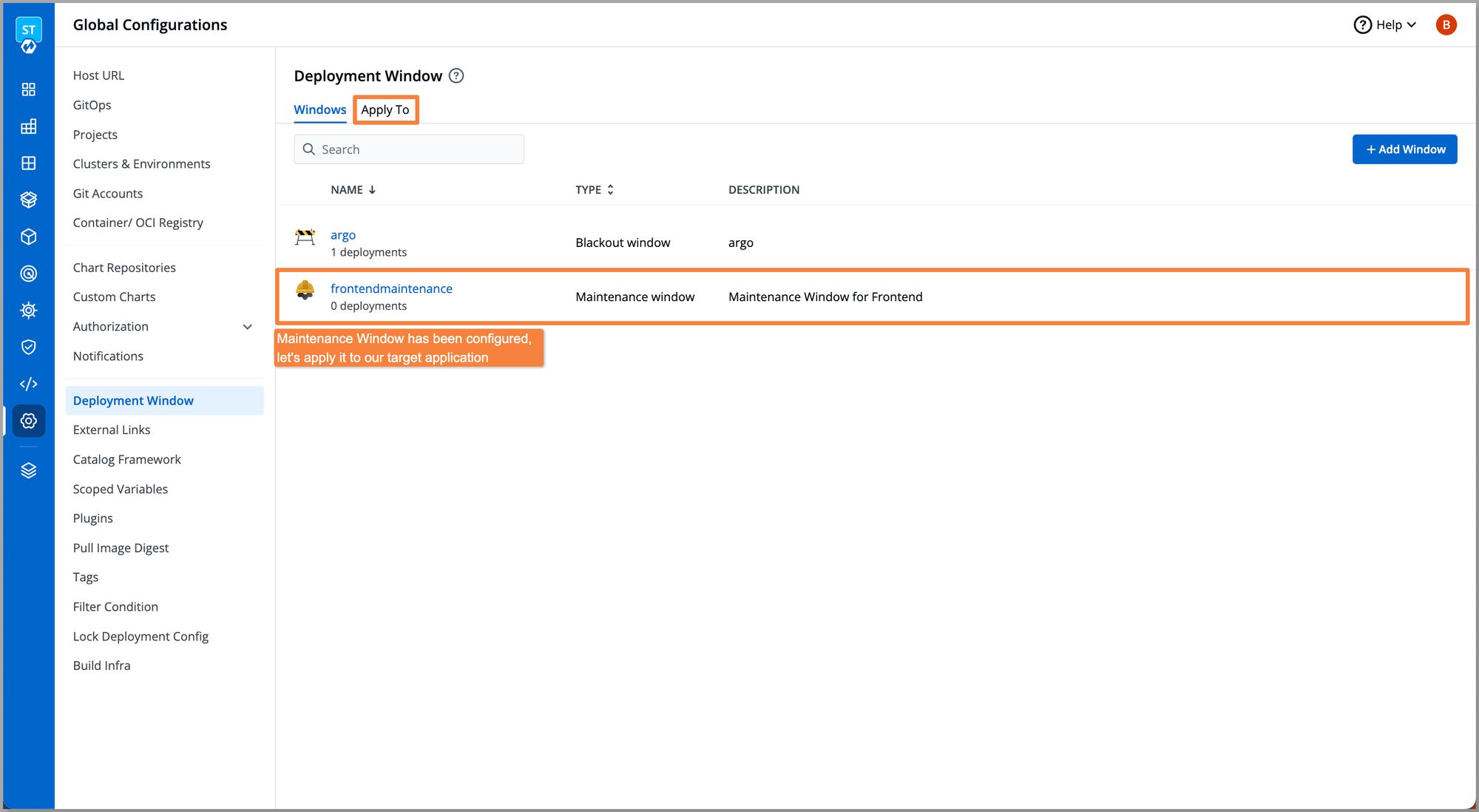 Maintenance Window Configured