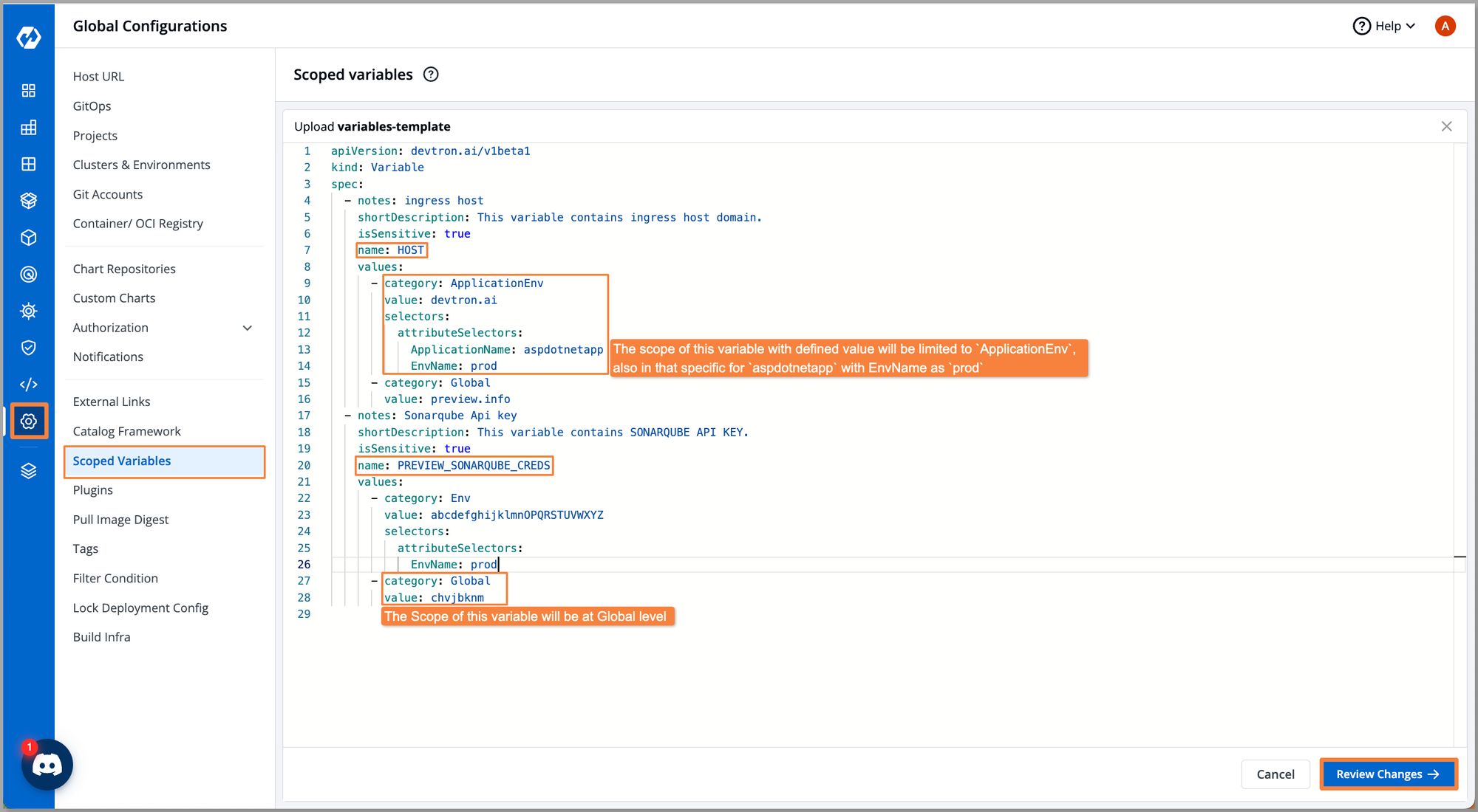 Defining Scoped Variables