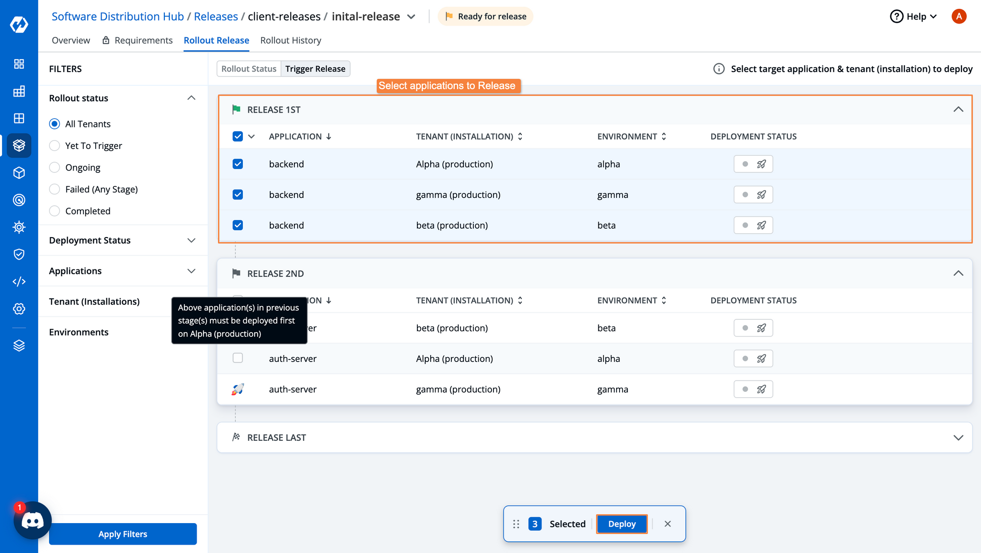 Trigger application release