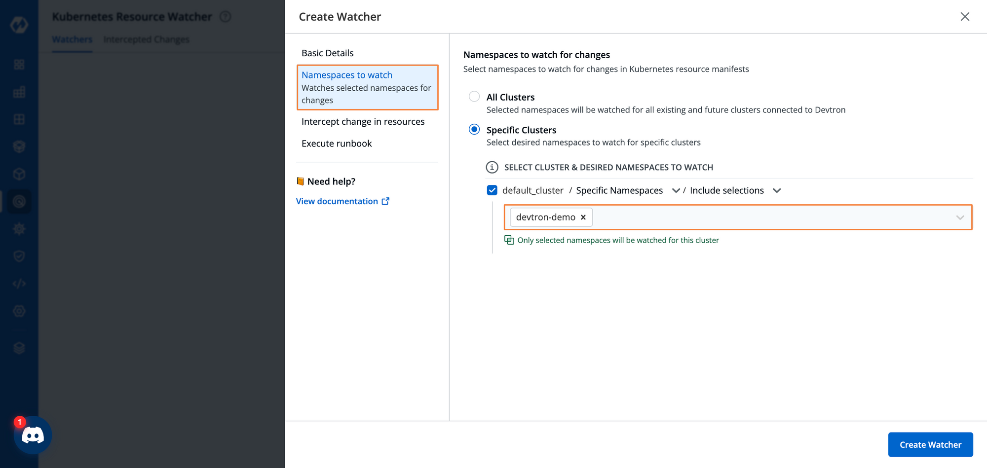 Select watcher namespace