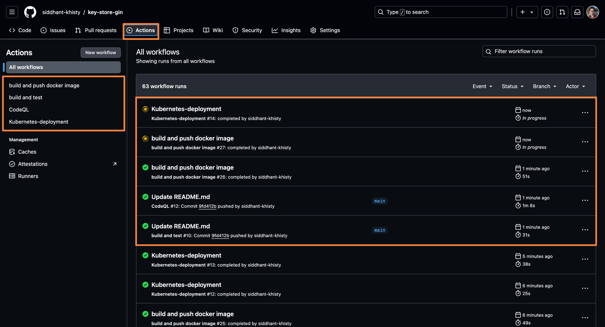 8. GitHub Actions Run History