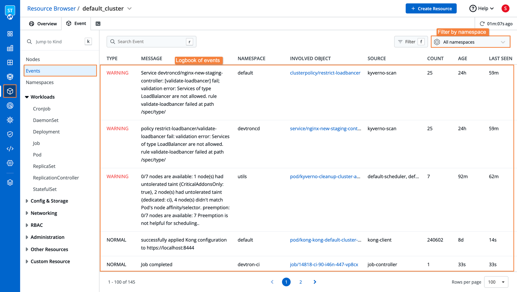 Fig 4. Resource Browser Events