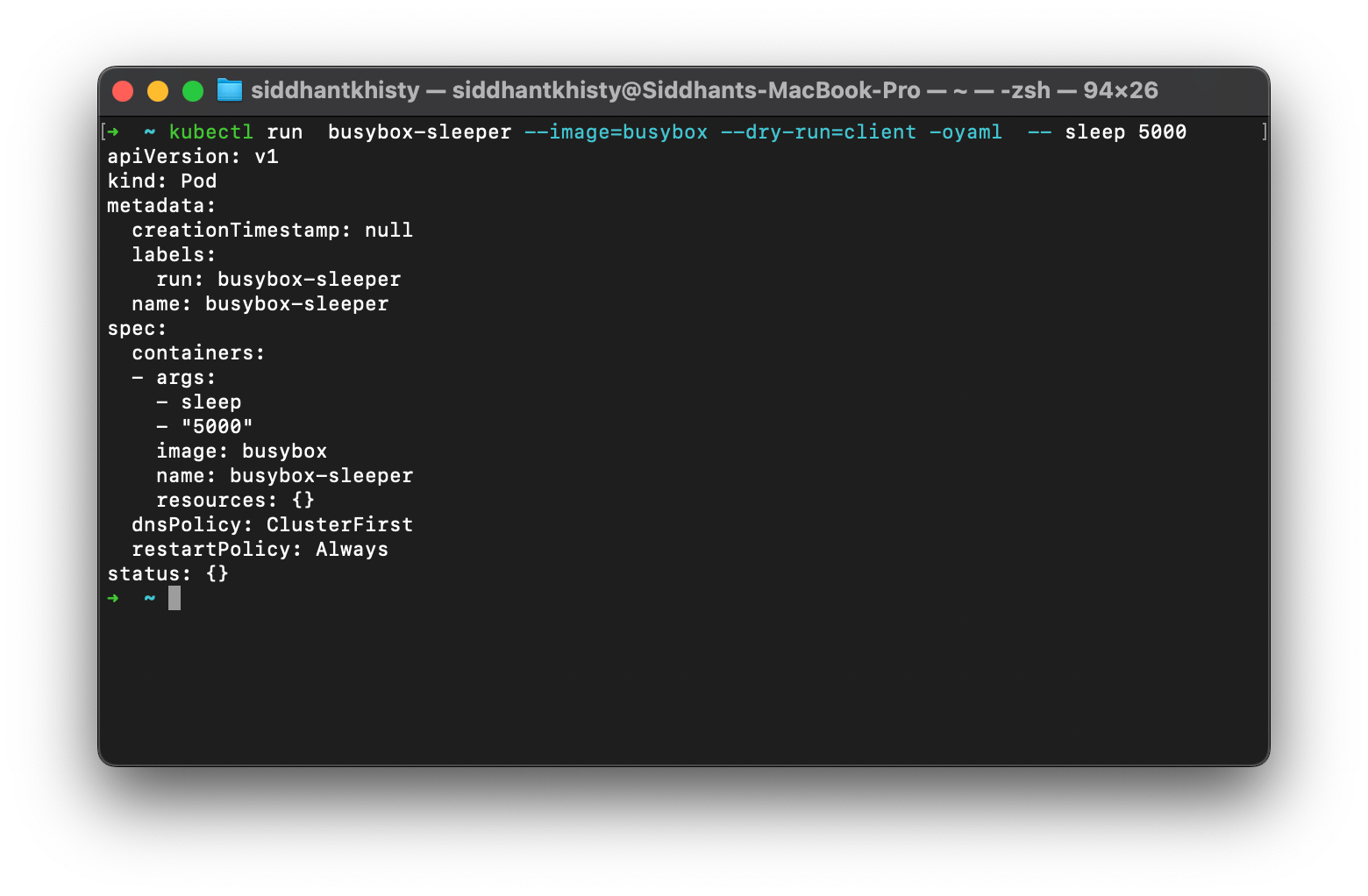 4. Create busybox-sleeper pod imperatively 