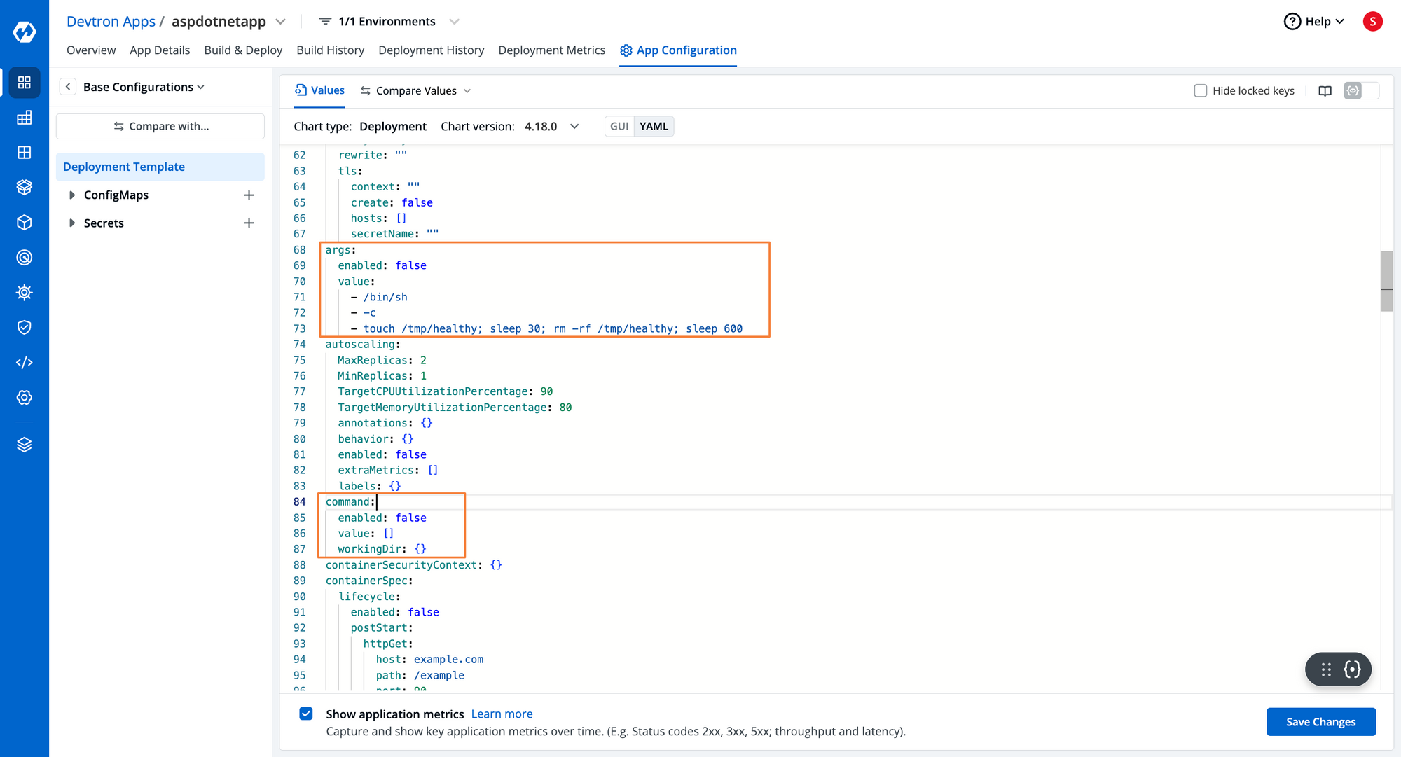 7. Create Commands & Args in Devtron