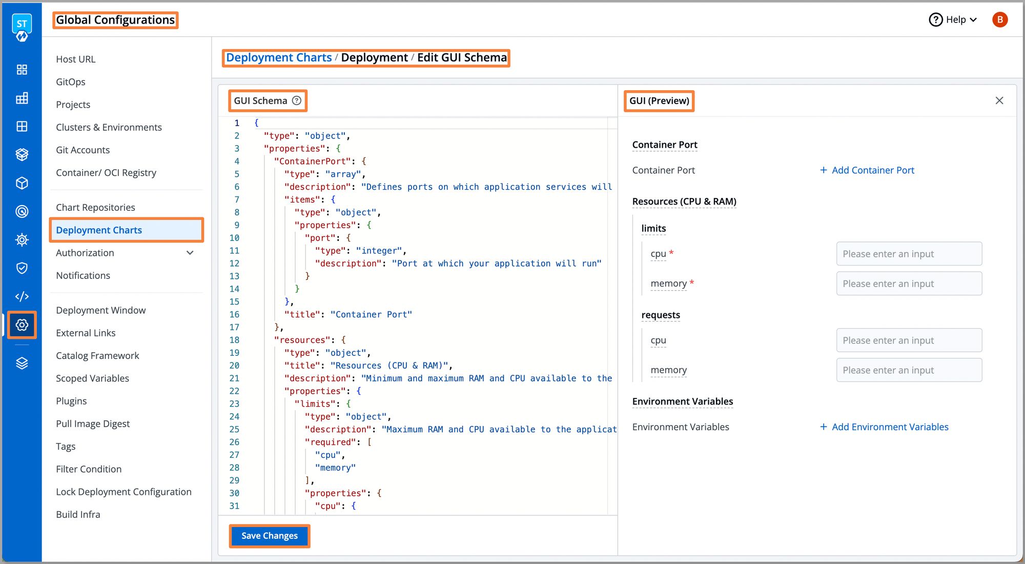 GUI for deployment template