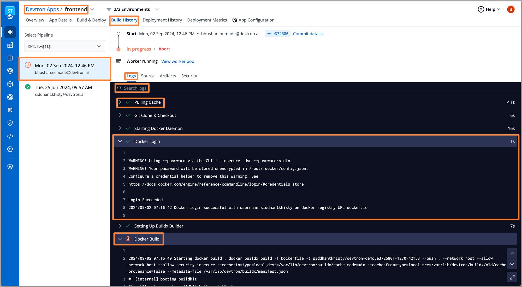 Build logs segregation