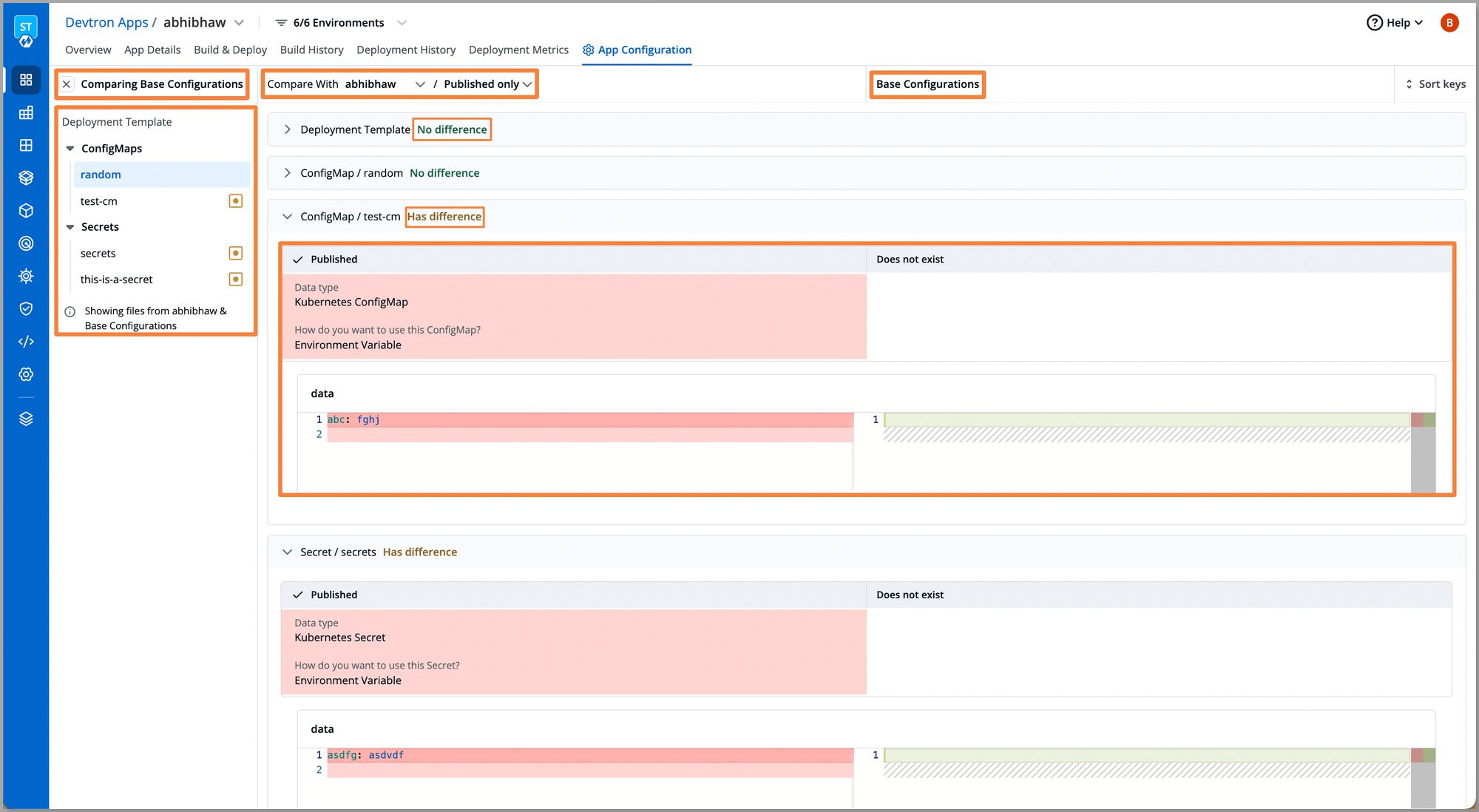 Compare configurations