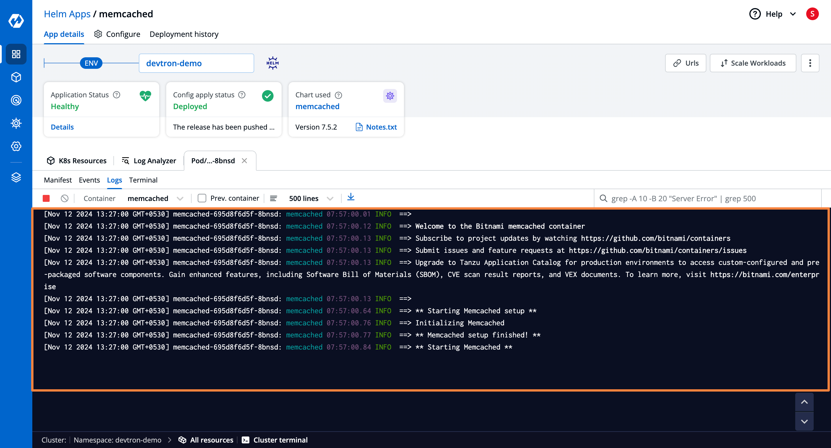 Pod Logs in Devtron