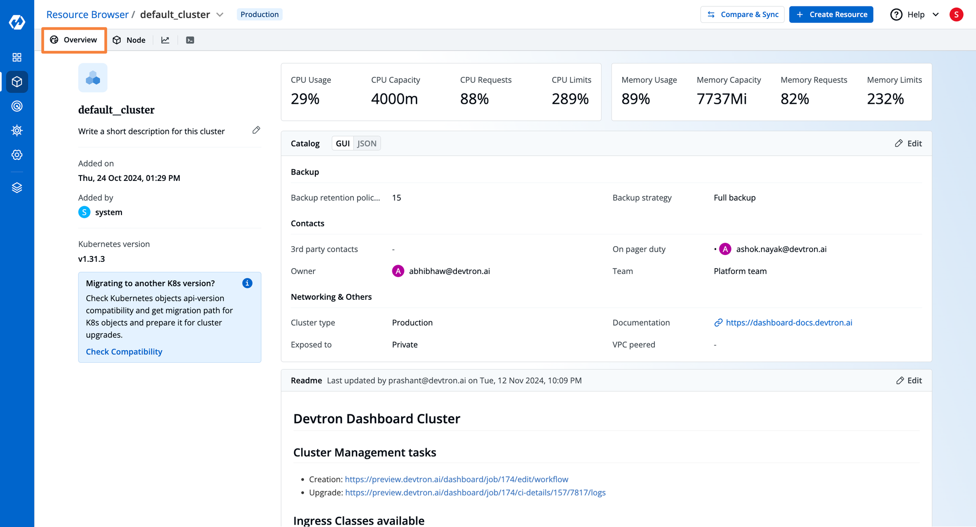 Cluster Overview in Devtron