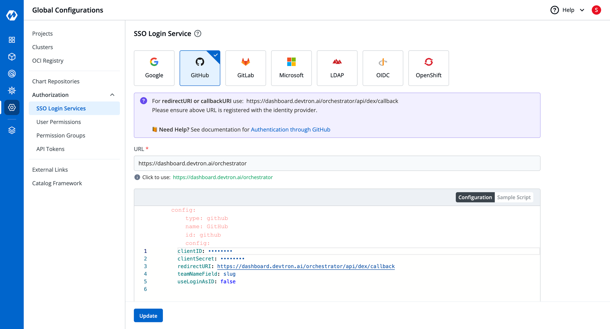 SSO Configuration in Devtron