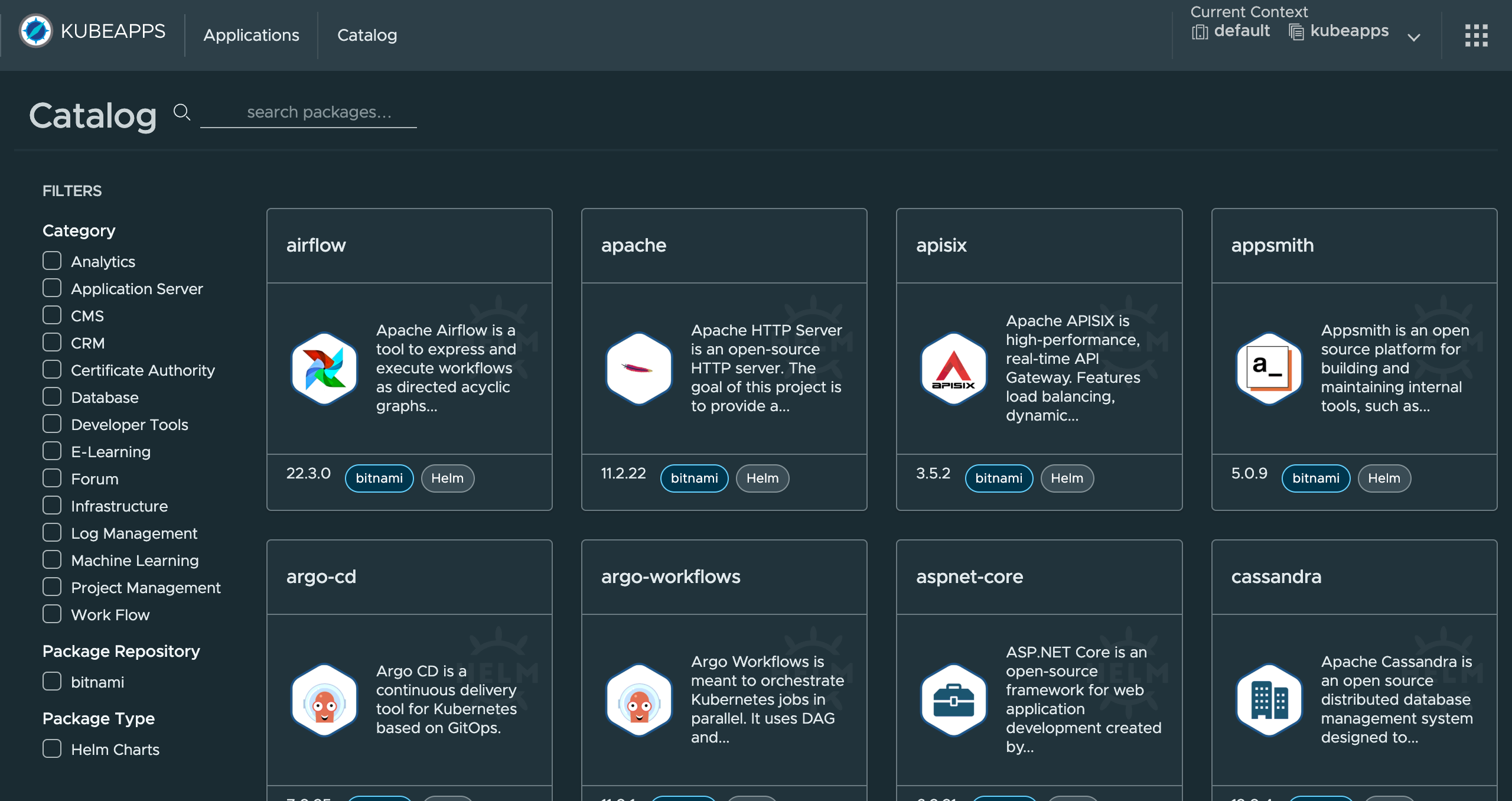 KubeApps Helm Chart Catalog