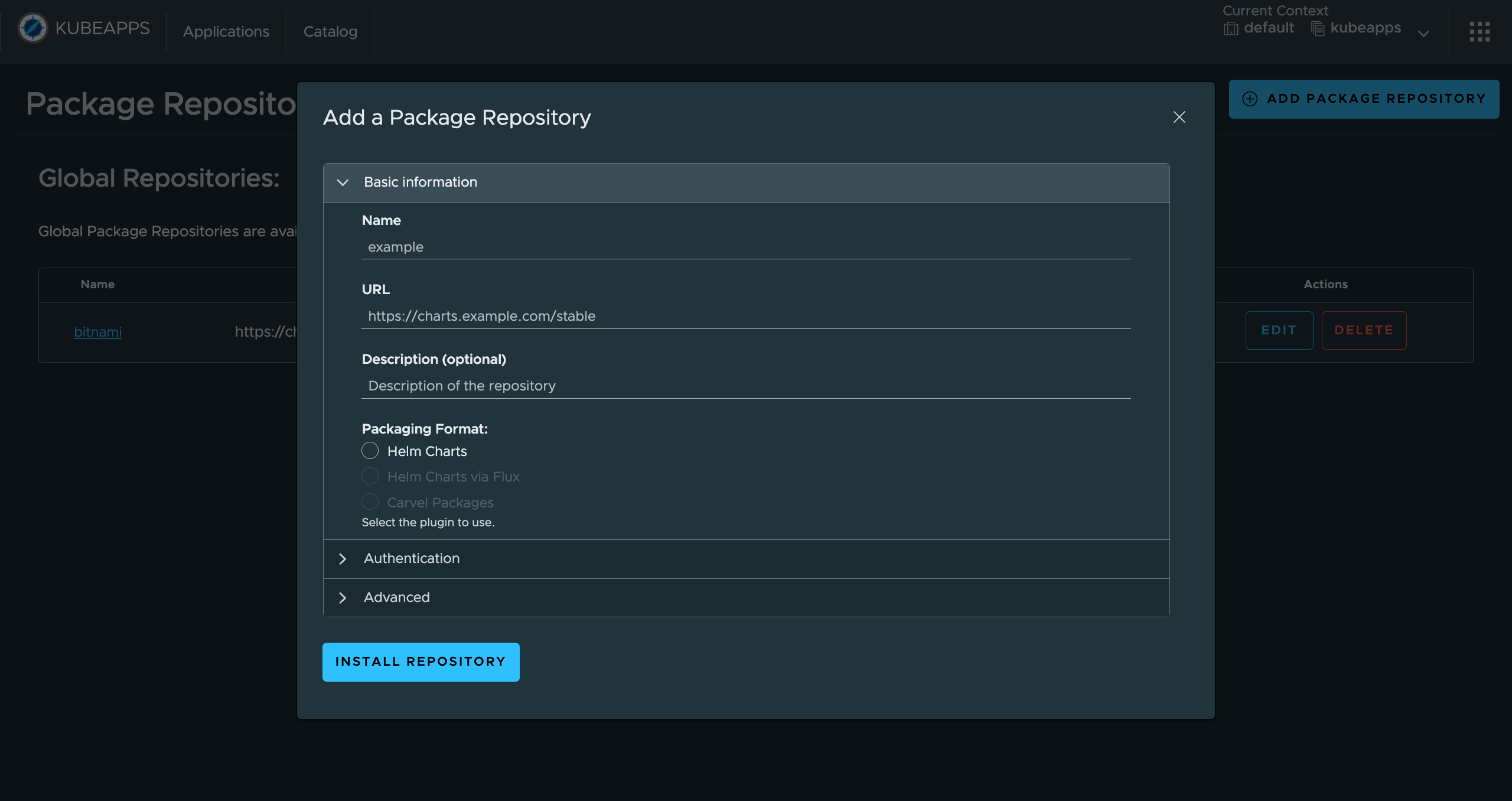 KubeApps Custom Chart Repository