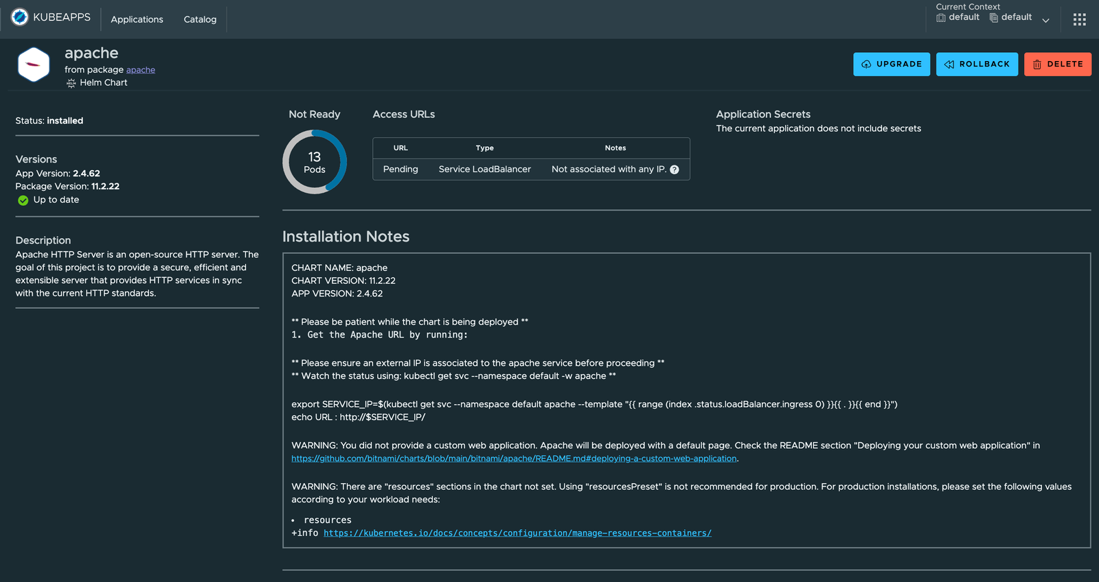 KubeApps Chart Deployment