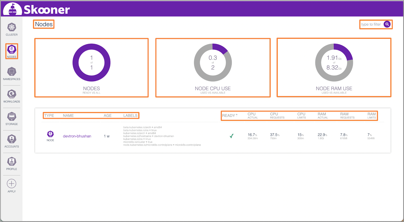 Kubernetes Nodes in Skooner