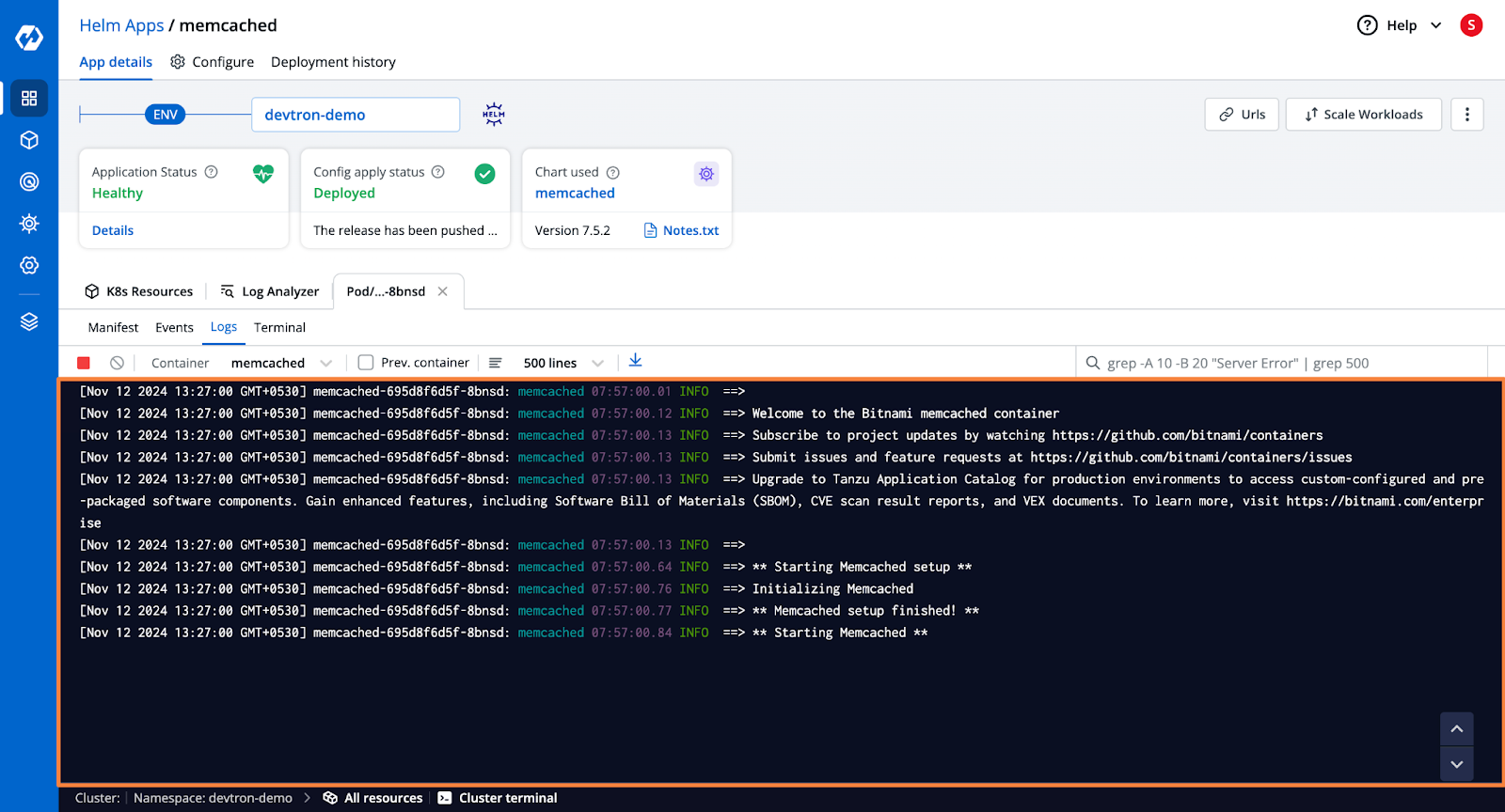 Devtron Helm App Logs