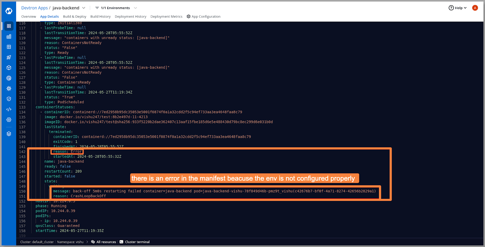 Error Message in YAML Manifest