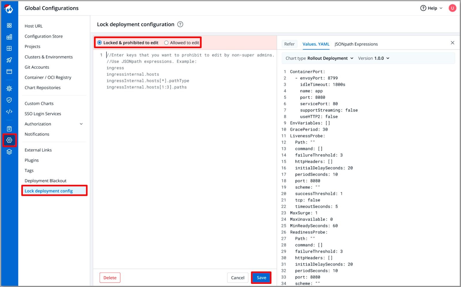 Lock Deployment Configuration
