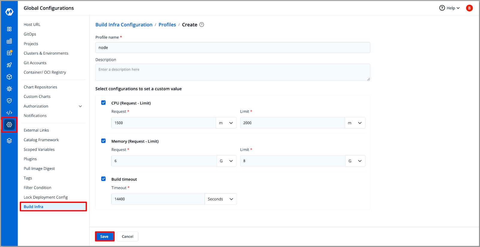 Build Infra Configuration