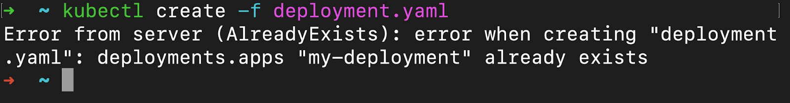 kubectl create deployment error