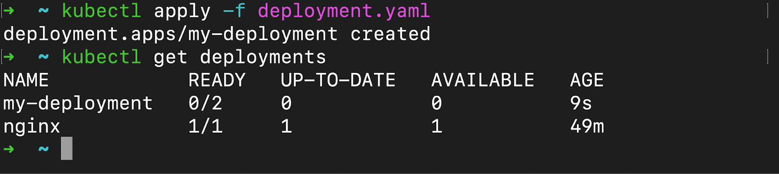 kubectl apply deployment