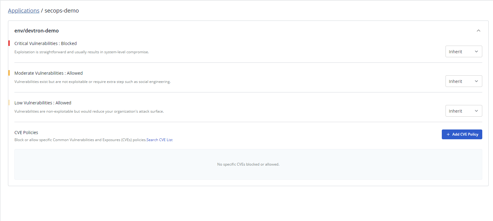 Application policy configurations