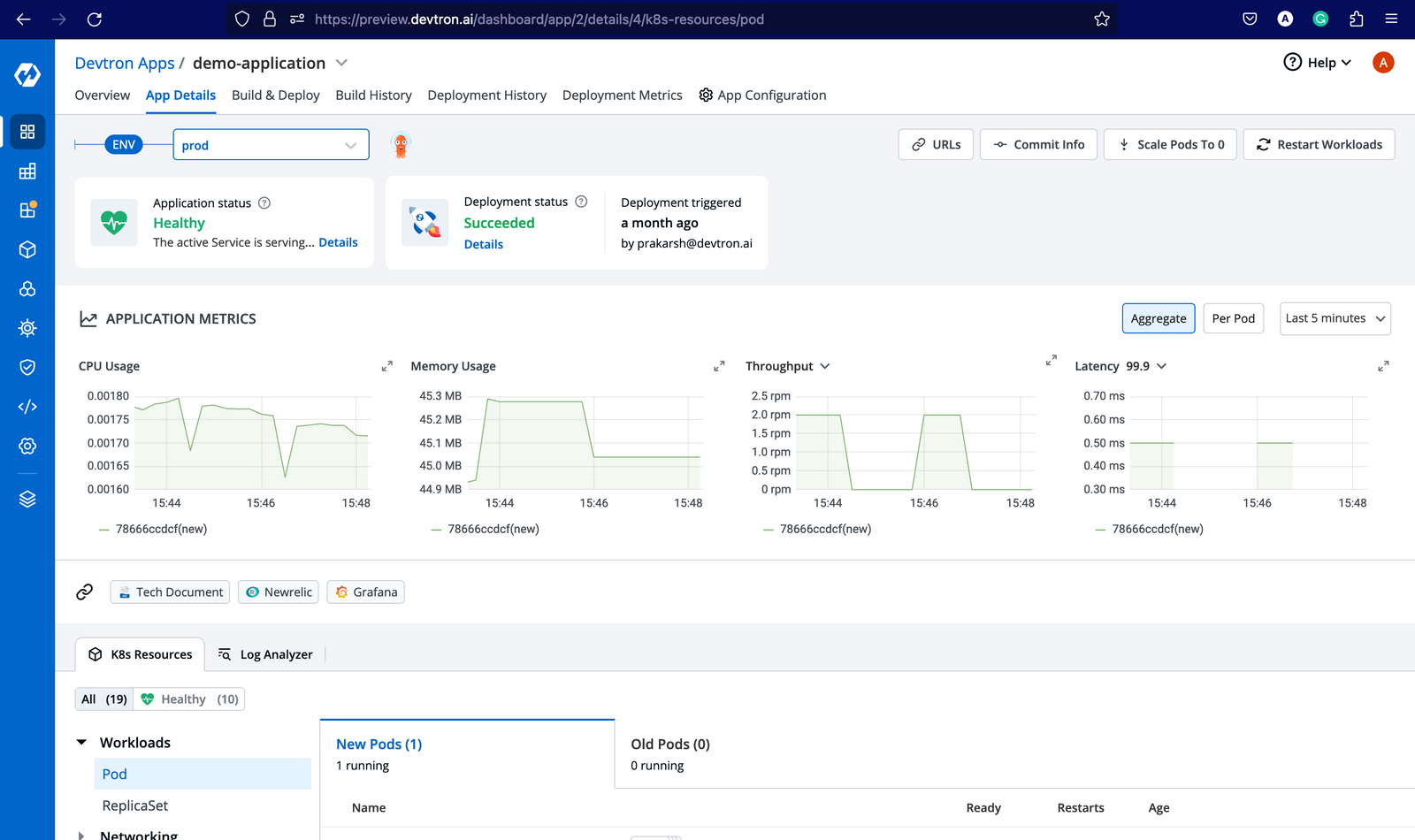 Real time view of the resources used - CPU, Memory, Throughput and Latency